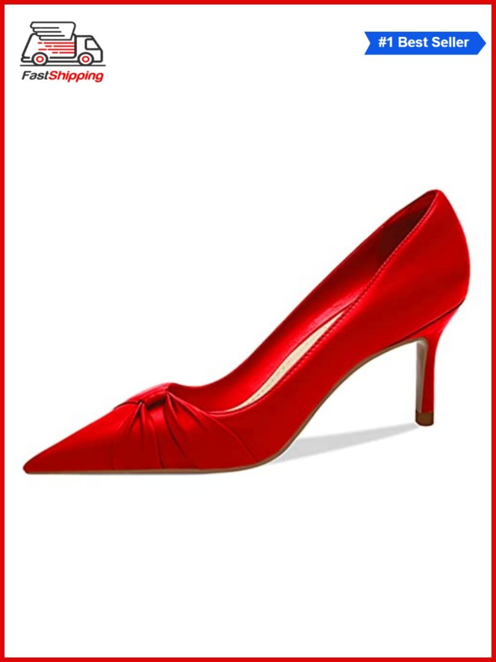 ✨Pointed Toe Twist Knot Stiletto Mid Heel Faux Leather Dress Pumps